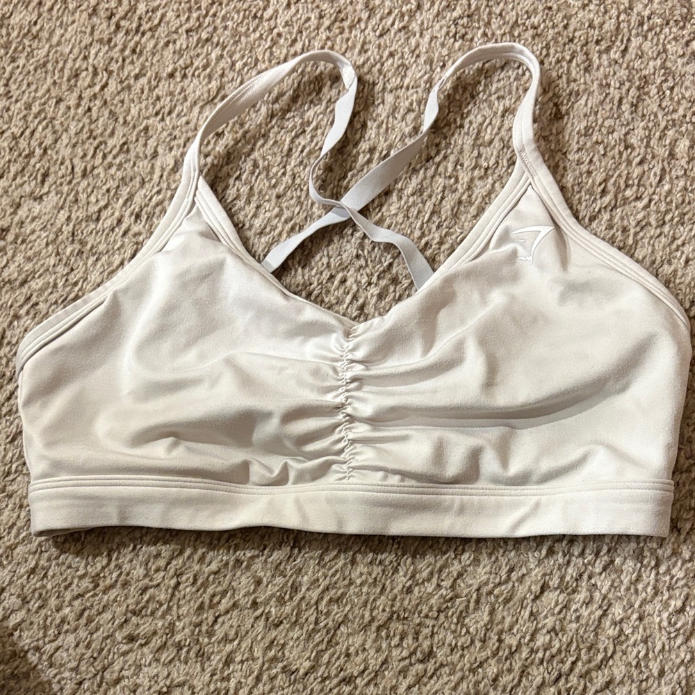 Women's White Cream Ruched Sports Bra